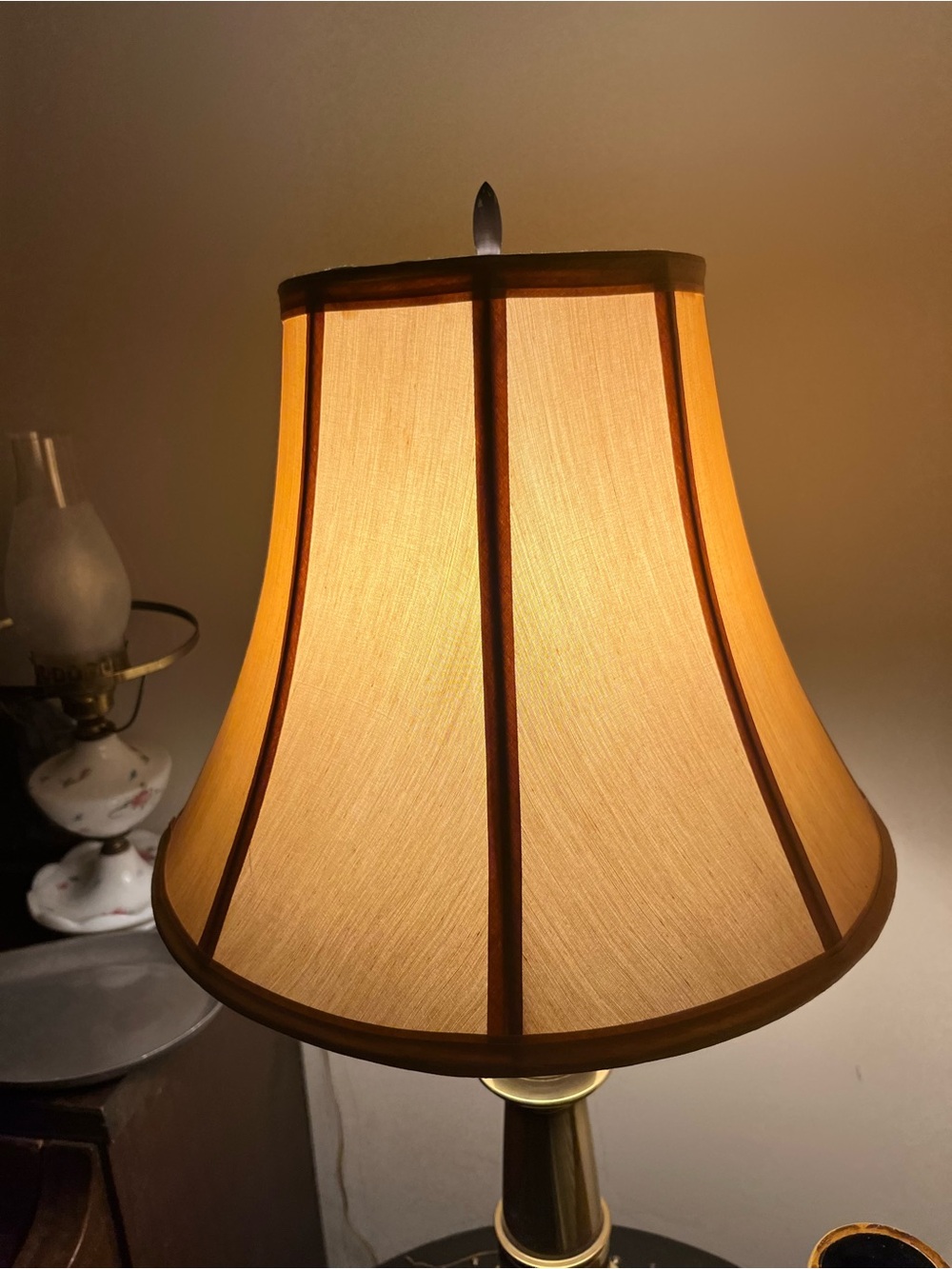 Classic Beige Lamp  Shade with Brass hardware & wood trim